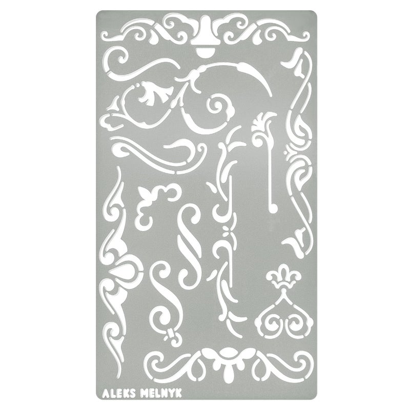 Aleks Melnyk No.4 Metal Journal Stencil, Wood Burning, Flowers and Vines, Ornament, Vintage, Stencil Patterns, Pyrography, Engraving, Template for Painting on Wood, Furniture Crafts, Bullet Journaling - Image 1